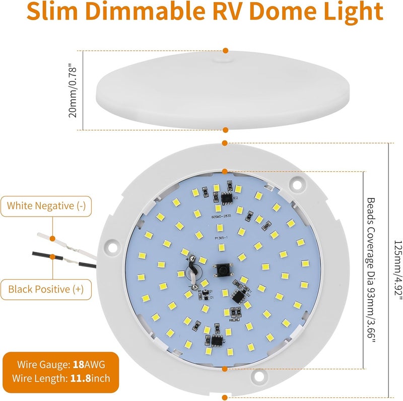 RVZONE RV Lights Interior, 5 Inch RV LED Ceiling Puck Light Dimmable 12 Volt LED Lights, 12V RV Puck Lights Led 4.5W Milky Frosted RV Ceiling Dome Light for Camper Van Trailer Boat - Image 2